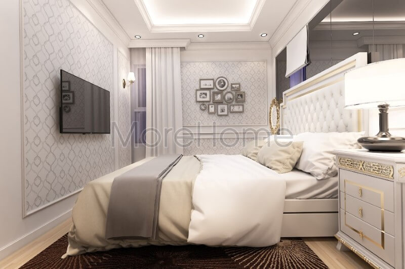 Mẫu giường ngủ gỗ tự nhiên đầu giường bọc da được coi là điểm nhấn cho một không gian riêng tư sang trọng và ấn tượng Thiết kế chung cư