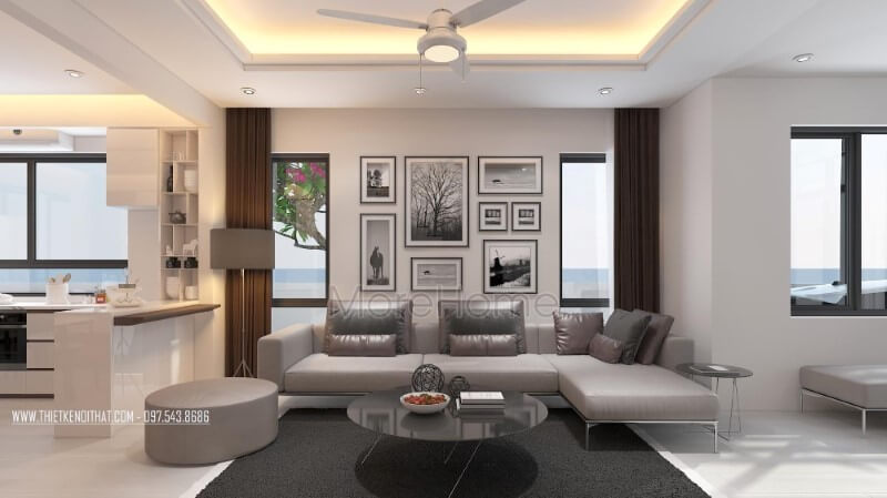 Bộ sofa da xám bóng cao cấp thiết kế theo kiểu dáng góc tối ưu không gian kết hợp chân sắt thanh thoát phù hợp với phòng khách biệt thự, nhà phố hiện đại. Mẫu thiết kế nội thất biệt thự đẹp