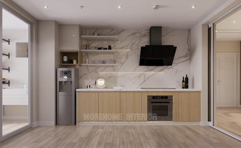 Tủ bếp gỗ công nghiệp MDF màu nâu sáng thiết kế nhiều ngăn hỗ trợ lưu chứa đồ đạc cho người nội trợ Tủ bếp hiện đại,tủ bếp đẹp hiện đại, tủ bếp An Cường