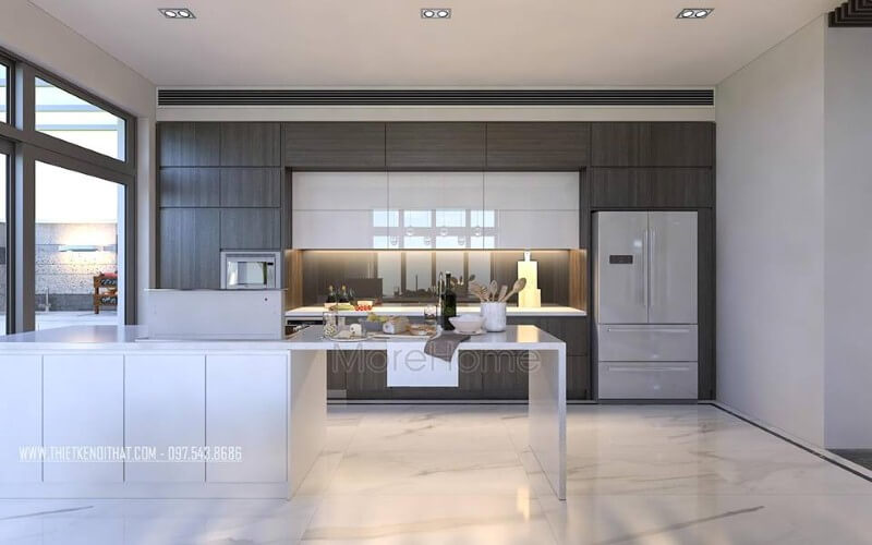 Tủ bếp đẹp, sang trọng từ gỗ công nghiệp An Cường cùng đá ốp nhân tạo cao cấp đã tạo nên vẻ đẹp hiện đại, độc đáo cho phòng bếp. Tủ bếp hiện đại,tủ bếp đẹp hiện đại, tủ bếp An Cường