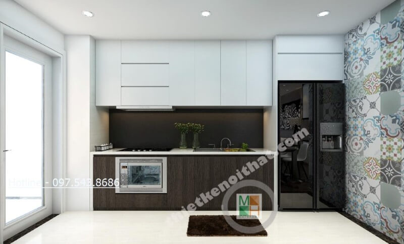 Với lối thiết kế khéo léo, hợp lí, phần tủ bếp được sắp xếp hướng ra ngoài ban công tạo cảm giác thông thoáng hơn cho căn bếp của gia chủ Thiết kế phòng bếp, tủ bếp đẹp
