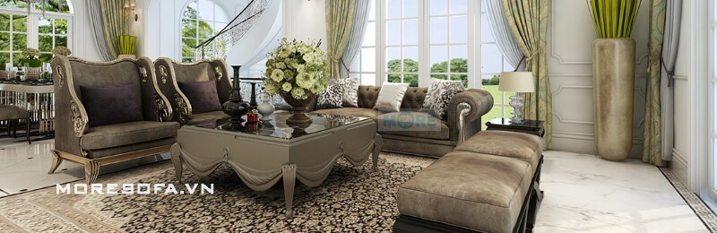 Sofa tân cổ điển MS-016 gỗ tự nhiên bọc da cao cấp nhập khẩu cho phòng khách chung cư biệt thự sang trọng Sofa tân cổ điển cao cấp