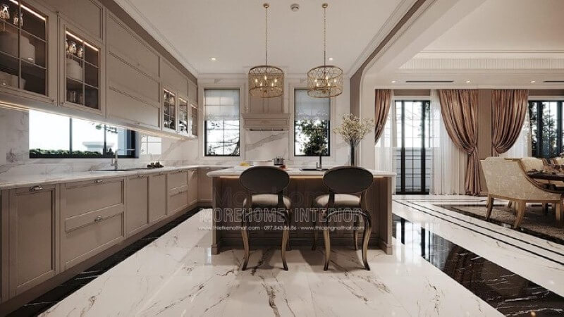 Đá ốp bếp vân mây đẹp, sang trọng cho tủ bếp biệt thự, nhà phố. Thiết kế phòng bếp đẹp