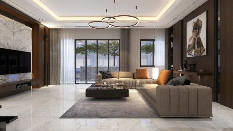 Mẫu sofa góc hình chữ L đẹp khi được đặt đúng vị trí và đúng khung cảnh, bạn có thể tham khảo ý tưởng trong mẫu bố trí nội thất biệt thự Parkcity hay nhiều hơn nữa tại website Morehome: thietkenoithat.com Thiết kế phòng khách biệt thự