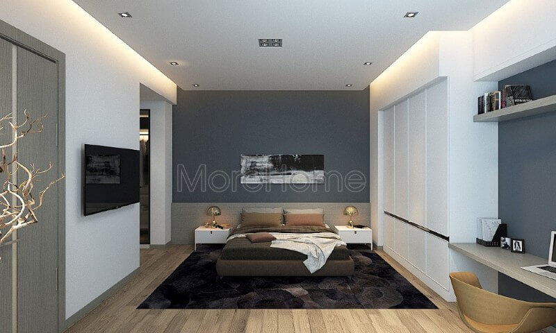 Thiết kế nội thất phòng ngủ chung cư hiện đại đơn giản trang bị vật dụng ngăn nắp, màu sắc hợp phong thủy với mệnh của gia chủ Thiết kế phòng ngủ