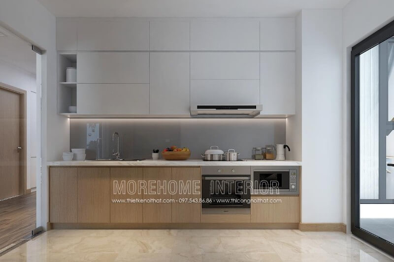Nếu bạn sở hữu căn hộ chung cư có diện tích nhỏ, đừng bỏ qua mẫu thiết kế tủ bếp gỗ chữ i đẹp này nhé Tủ bếp gỗ, tủ bếp gỗ tự nhiên, tủ bếp tân cổ điển