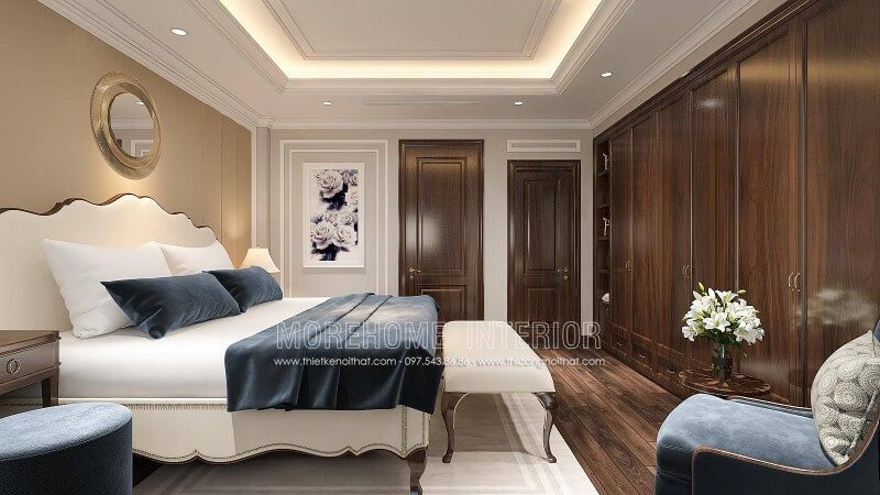 Mẫu giường ngủ có chân gỗ tự nhiên bọc da cao cấp thiết kế tân cổ điển đẳng cấp, thoải mái cho gia chủ