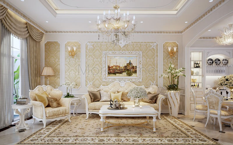 Mẫu thiết kế nội thất phòng khách tân cổ điển, cao cấp mang lại không gian căn nhà thật sang trọng