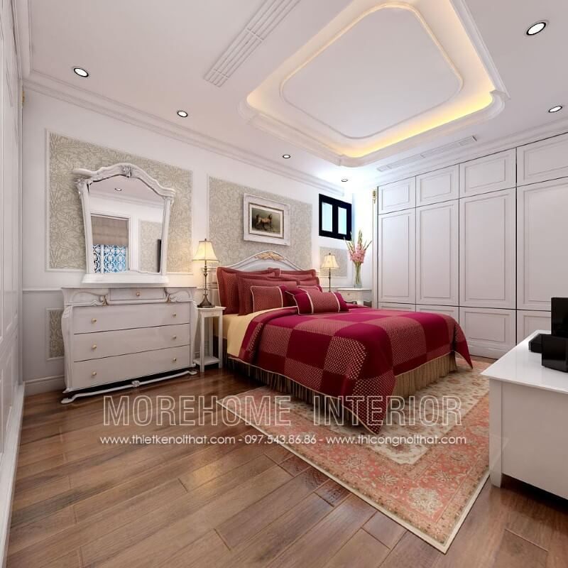Thiết kế giường ngủ 2 người phong cách tân cổ điển sang trọng, ấn tượng thích hợp với mọi không gian sống như chung cư, biệt thự, nhà phố... cao cấp