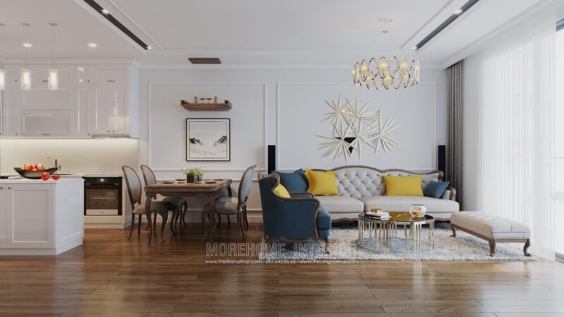 Sofa Tân cổ điển kết hợp hài hòa với các nội thất trong phòng tạo nên sự sang trọng, tiện nghi nhất cho gia chủ