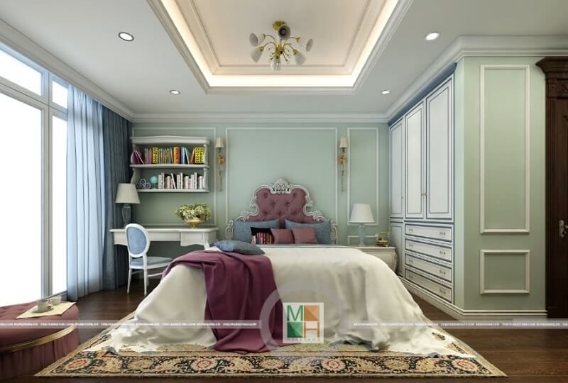 Mẫu tủ quần áo gỗ đẹp màu trắng với thiết kế âm tường mang đến sự sang trọng và tiết kiệm diện tích không gian phỏng ngủ.