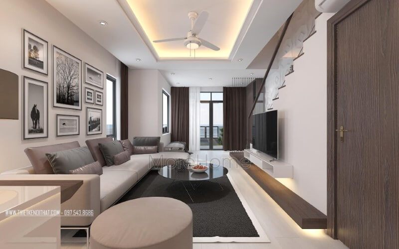 Sofa dáng góc chữ L hiện đại và sang trọng, được làm từ chất liệu da cao cấp, là sự lựa chọn hoàn hảo cho phòng khách của căn hộ chung cư nhỏ.